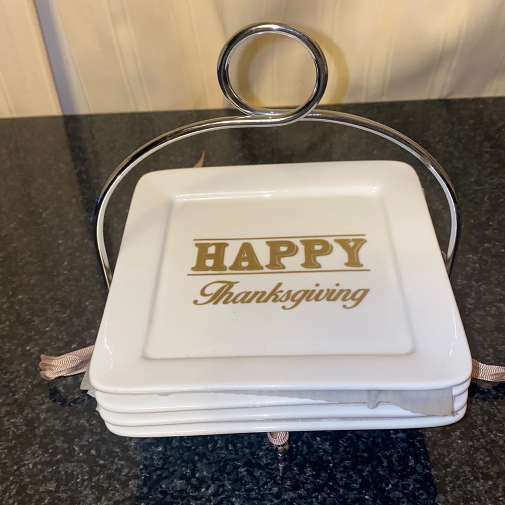 Happy Thanksgiving Porcelain Dessert Plate Set of 4